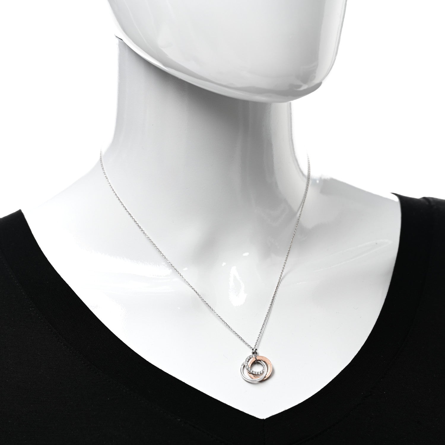Tiffany 18K White Rose Gold Diamond 1837 Triple Interlocking Circles Pendant Necklace 2 of 4