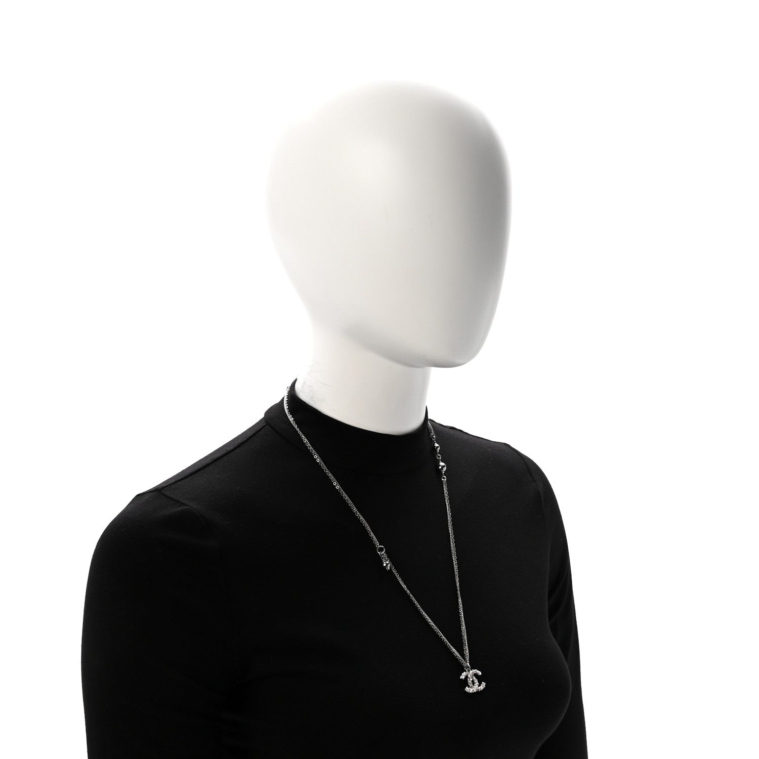 Chanel Crystal Pearl CC Multi Strand Pendant Necklace Silver 2 of 6