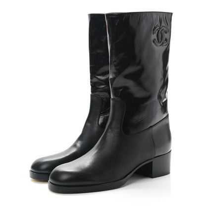 Chanel Shiny Calfskin Short CC Boots 37 Black 3 of 9
