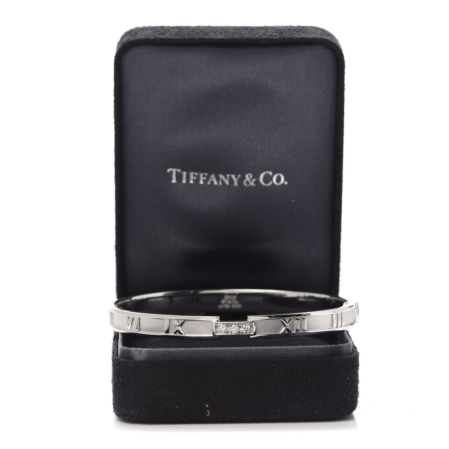 18K White Gold Diamond Atlas Closed Hinged Bangle Bracelet