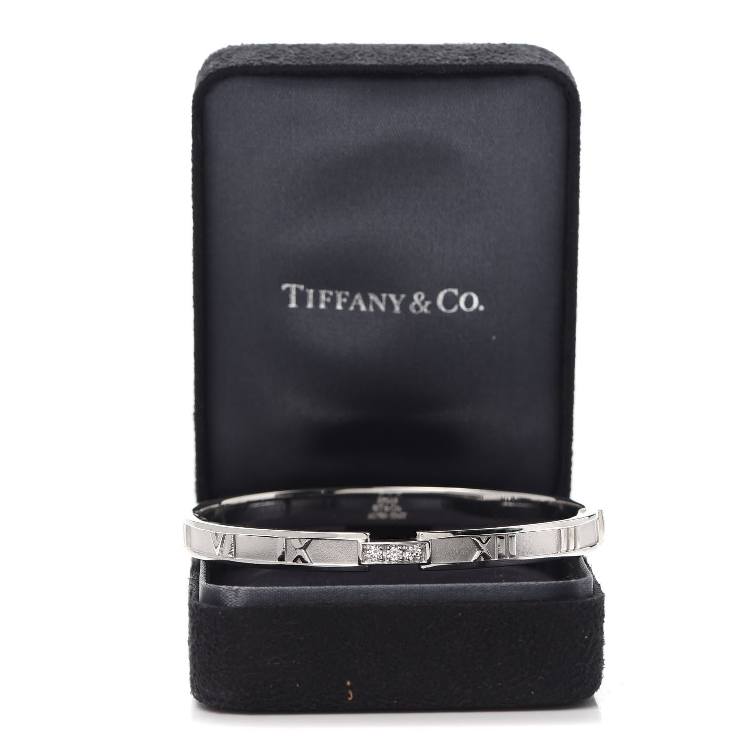 Tiffany 18K White Gold Diamond Atlas Closed Hinged Bangle Bracelet 6 of 6