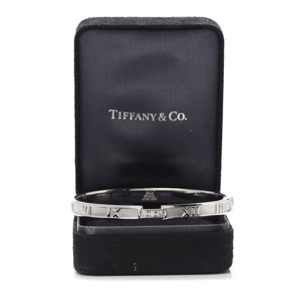 Tiffany 18K White Gold Diamond Atlas Closed Hinged Bangle Bracelet 6 of 6