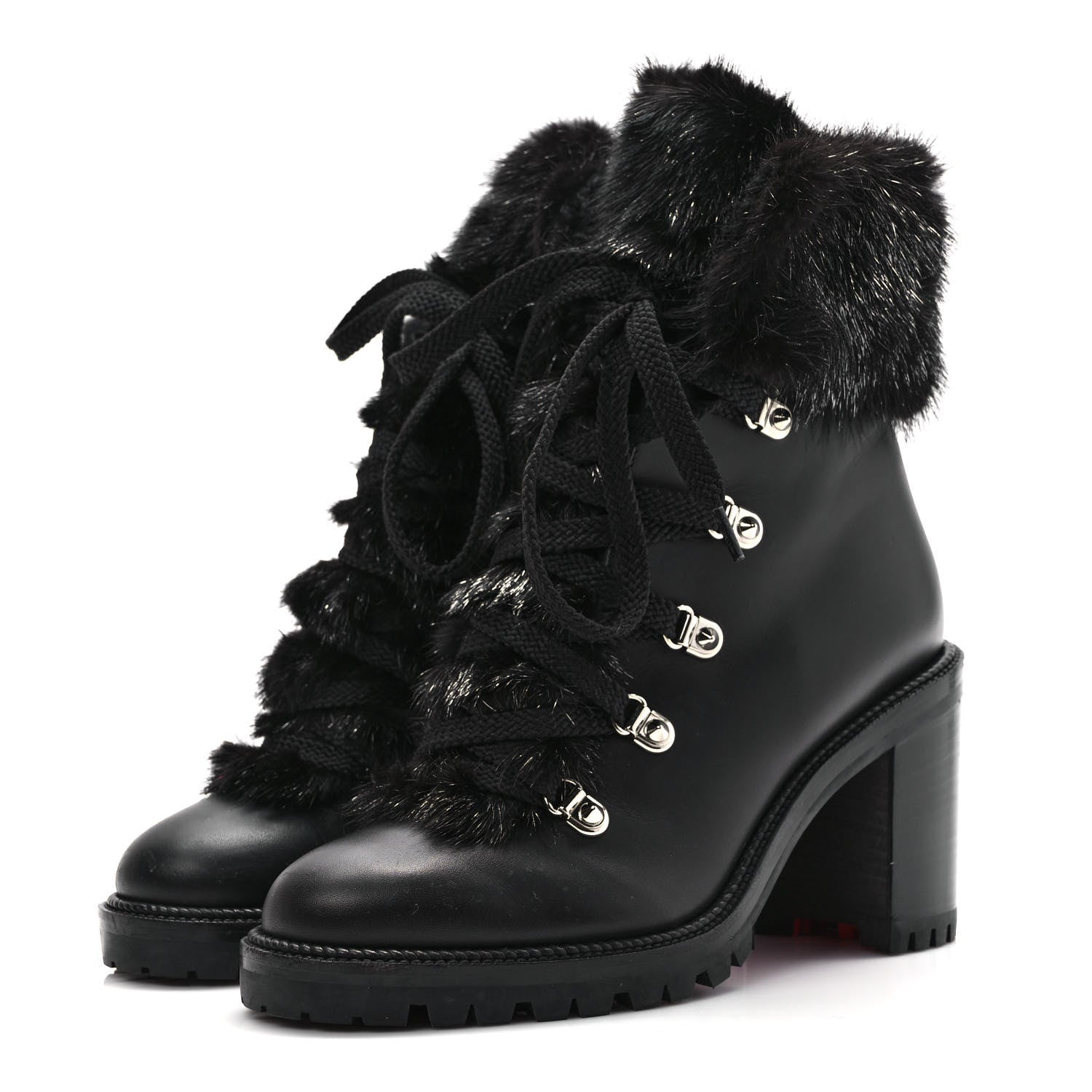 Christian Louboutin Nappa Fox Fur Fanny 70 Ankle Boots 37 Black 3 of 9
