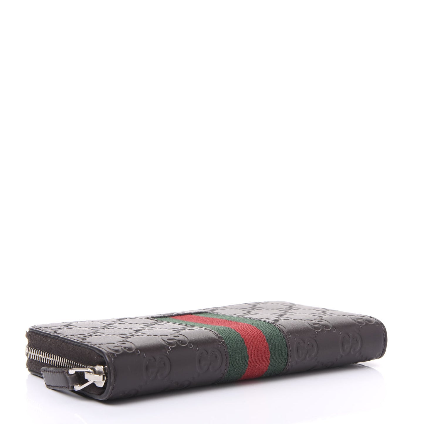 Guccissima Web Zip Around Wallet Dark Brown
