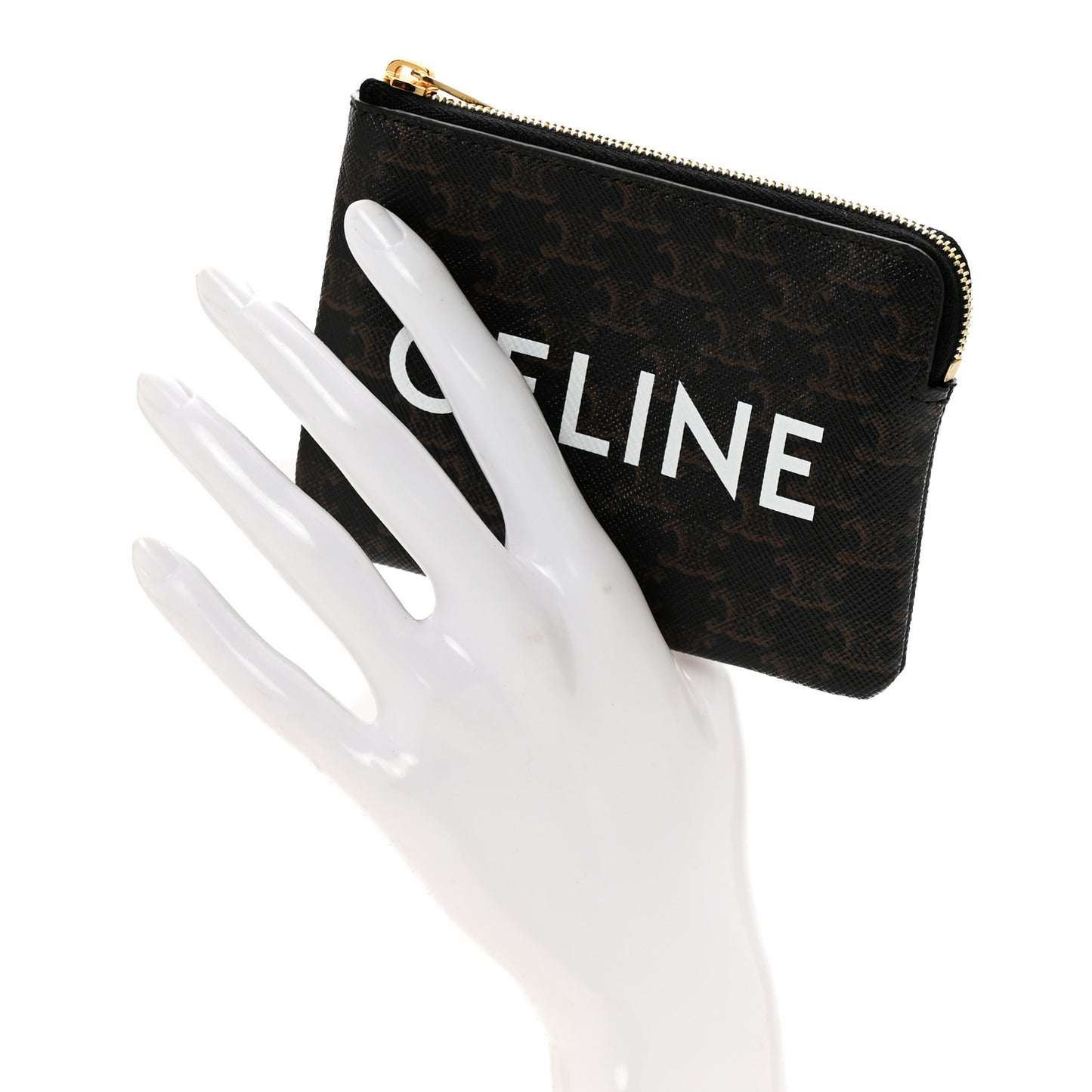 Triomphe Canvas Logo Coin and Card Pouch With Hook Black