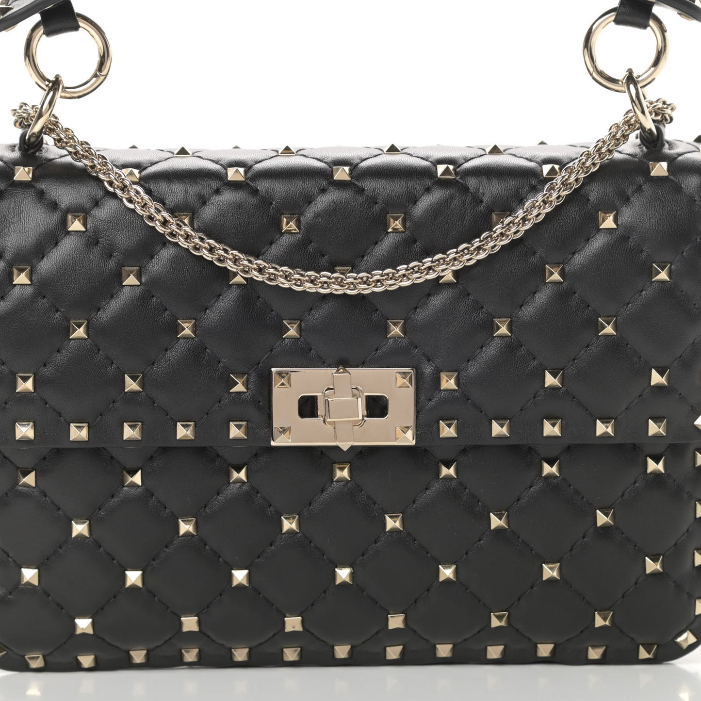 Lambskin Medium Rockstud Spike Shoulder Bag Black