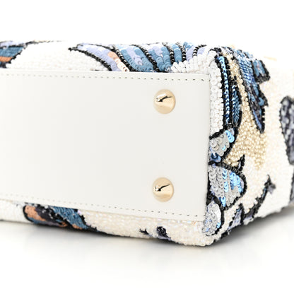 Christian Dior CHRISTIAN DIOR Calfskin Toile De Jouy Beaded Sequin Embroidered Small Mexico Lady Dior White Pastel Midnight Blue 9 of 9