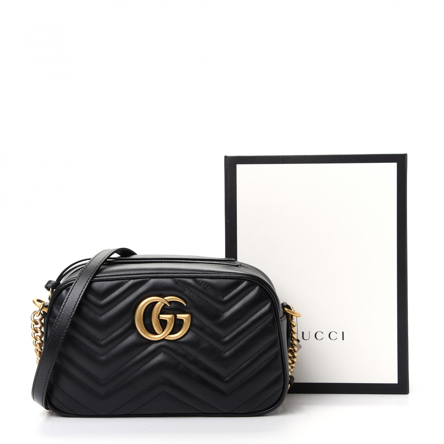 Calfskin Matelasse Small GG Marmont Chain Shoulder Bag Black