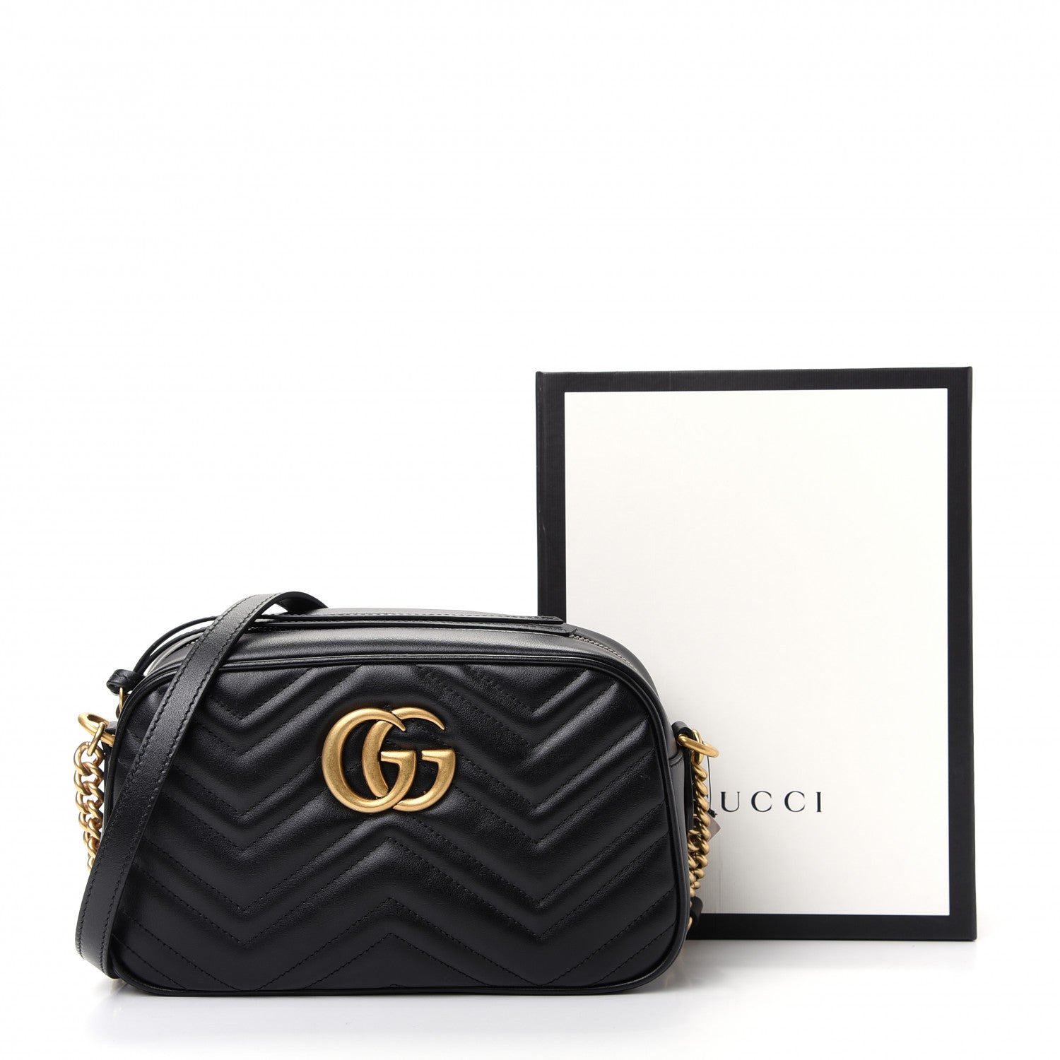 Gucci Calfskin Matelasse Small GG Marmont Chain Shoulder Bag Black 11 of 11