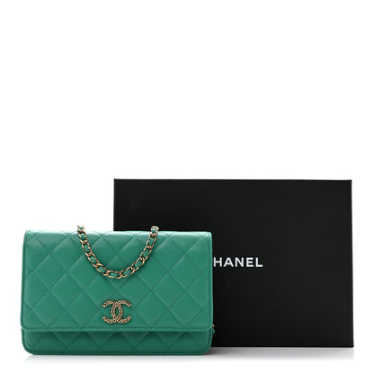 Chanel Caviar Quilted Perforated Metal CC Wallet on Chain WOC Green 14 of 14