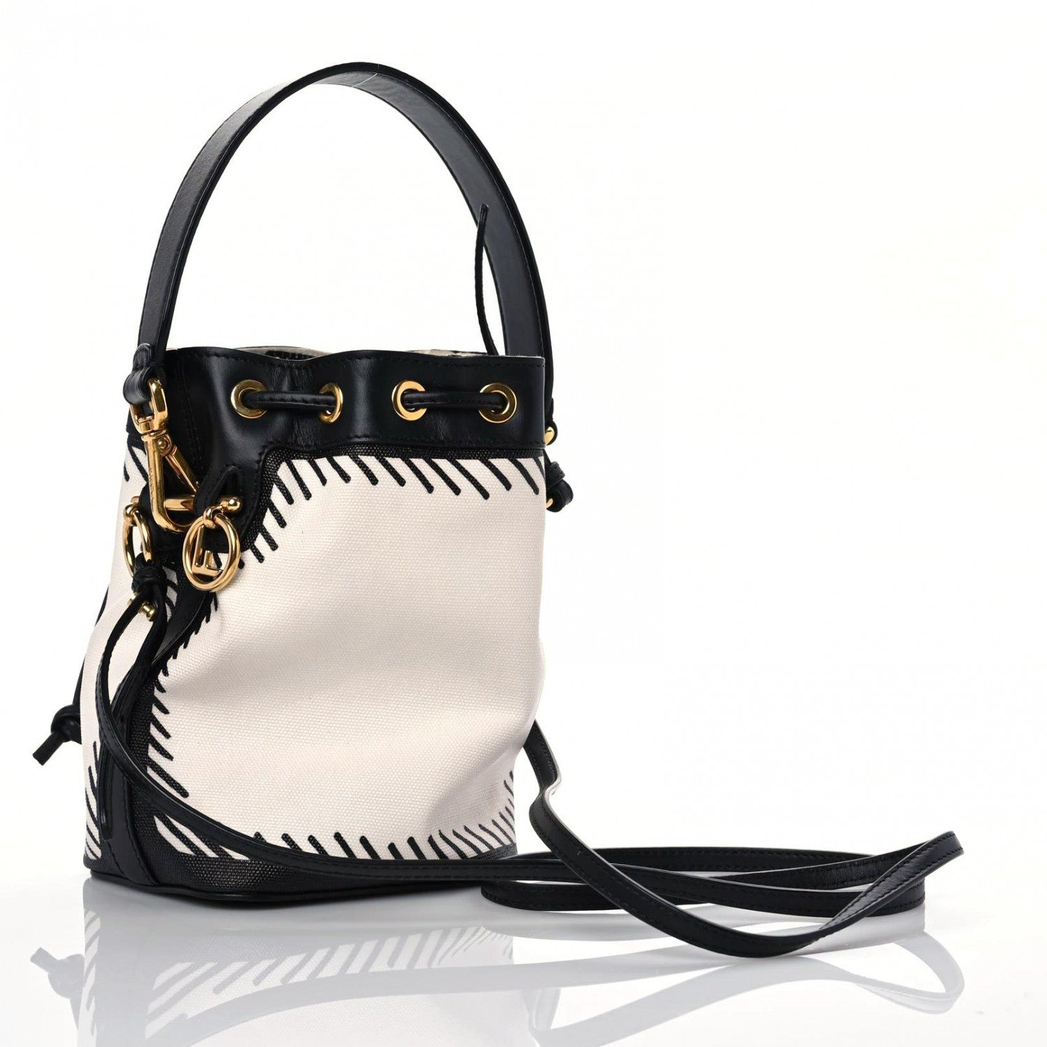 Fendi X JOSHUA VIDES Canvas Calfskin F is Fendi Mini Mon Tresor Bucket Bag White Black 3 of 11