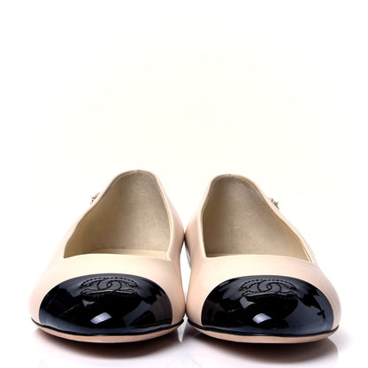Chanel Lambskin Patent Cap Toe Ballerina Flats 38.5 Beige Black 2 of 10
