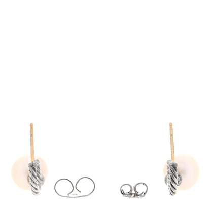 David Yurman Sterling Silver Diamond Cultured Pearl 10mm Solari Drop Earrings 3 of 5