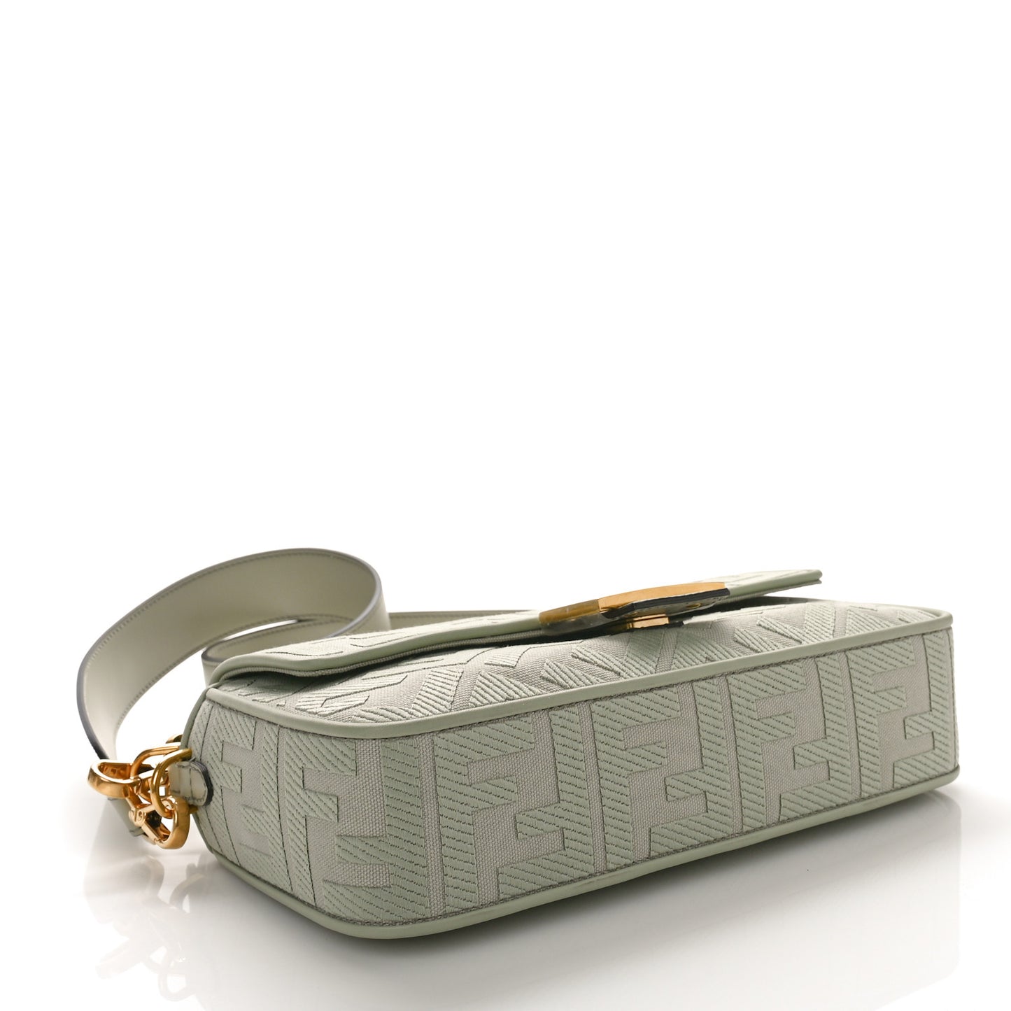 Canvas Vitello King FF Embroidered Baguette Green Tea