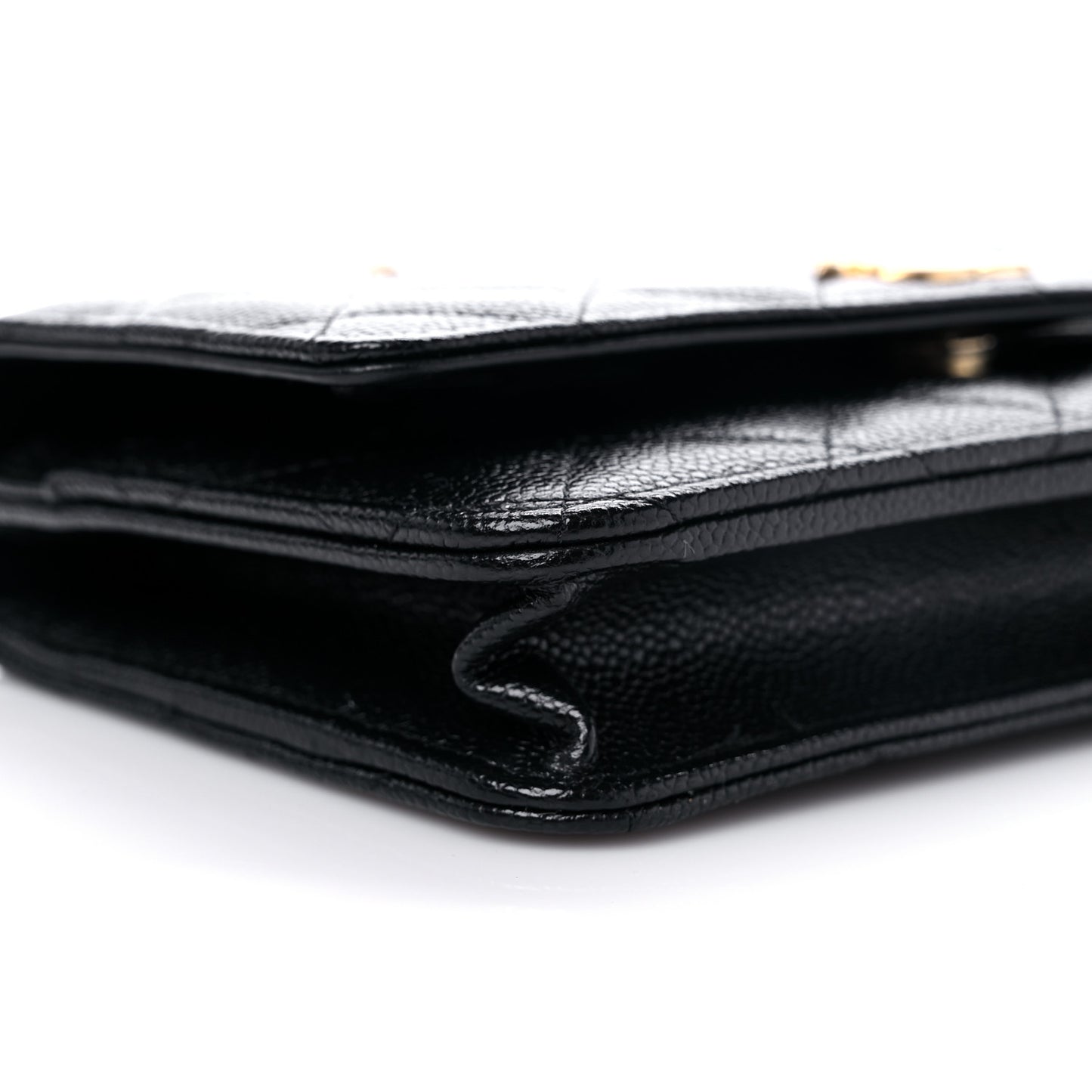 Shiny Caviar Quilted Pick Me Up Wallet On Chain WOC Black