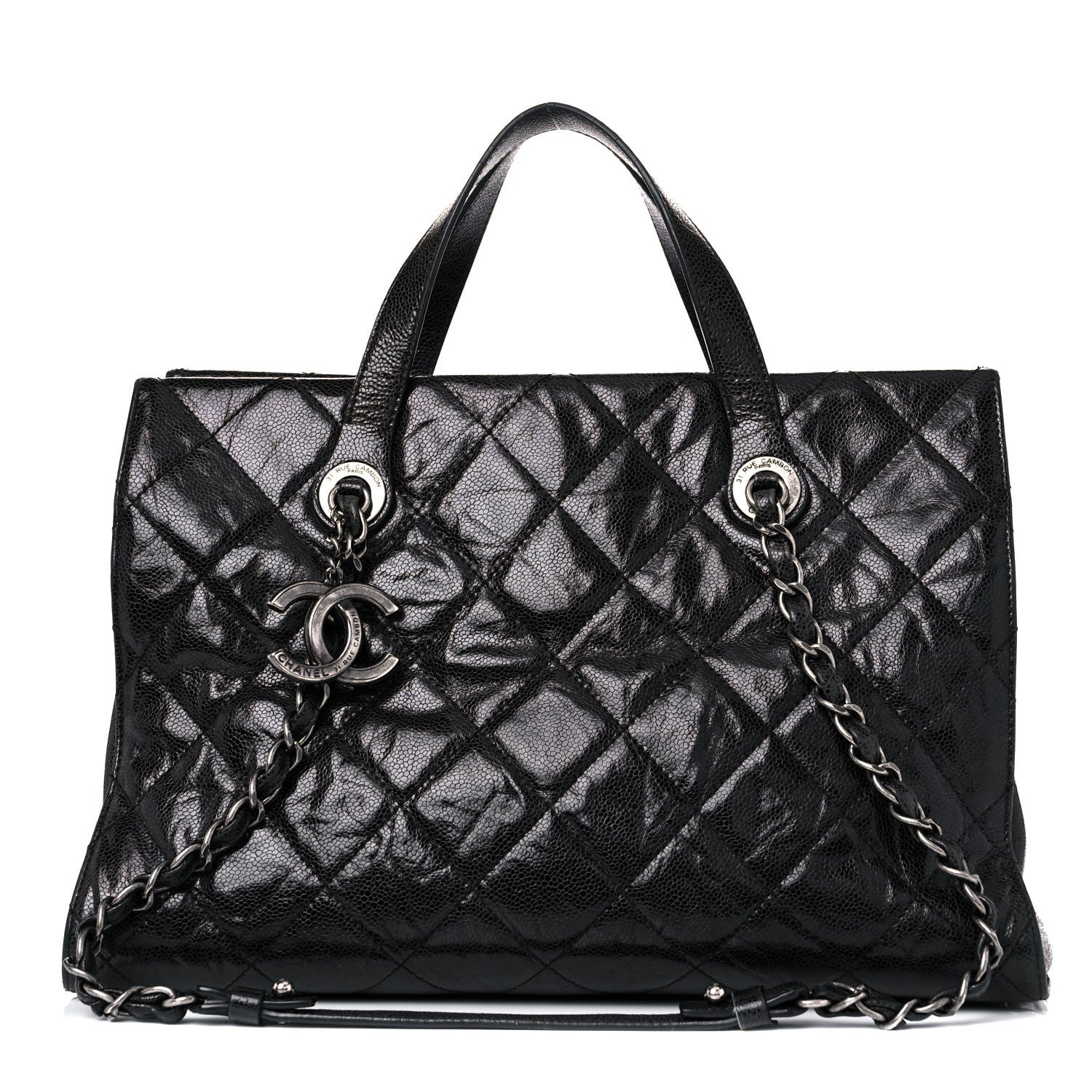 Chanel Crumpled Grained Calfskin Quilted CC Crave Tote Black 1 of 26