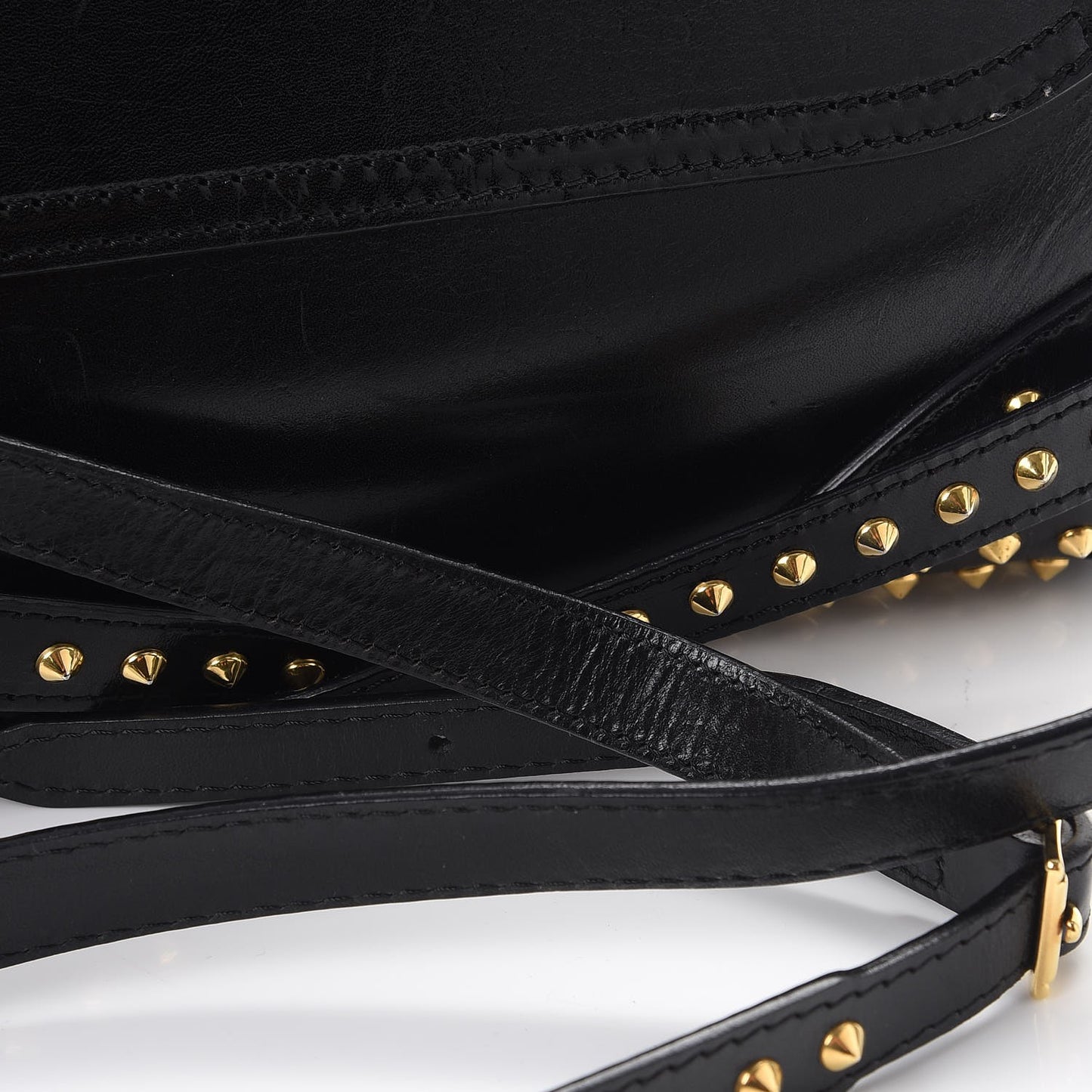 Polished Bridle Calfskin Studded Small Abbott Crossbody Bag Black