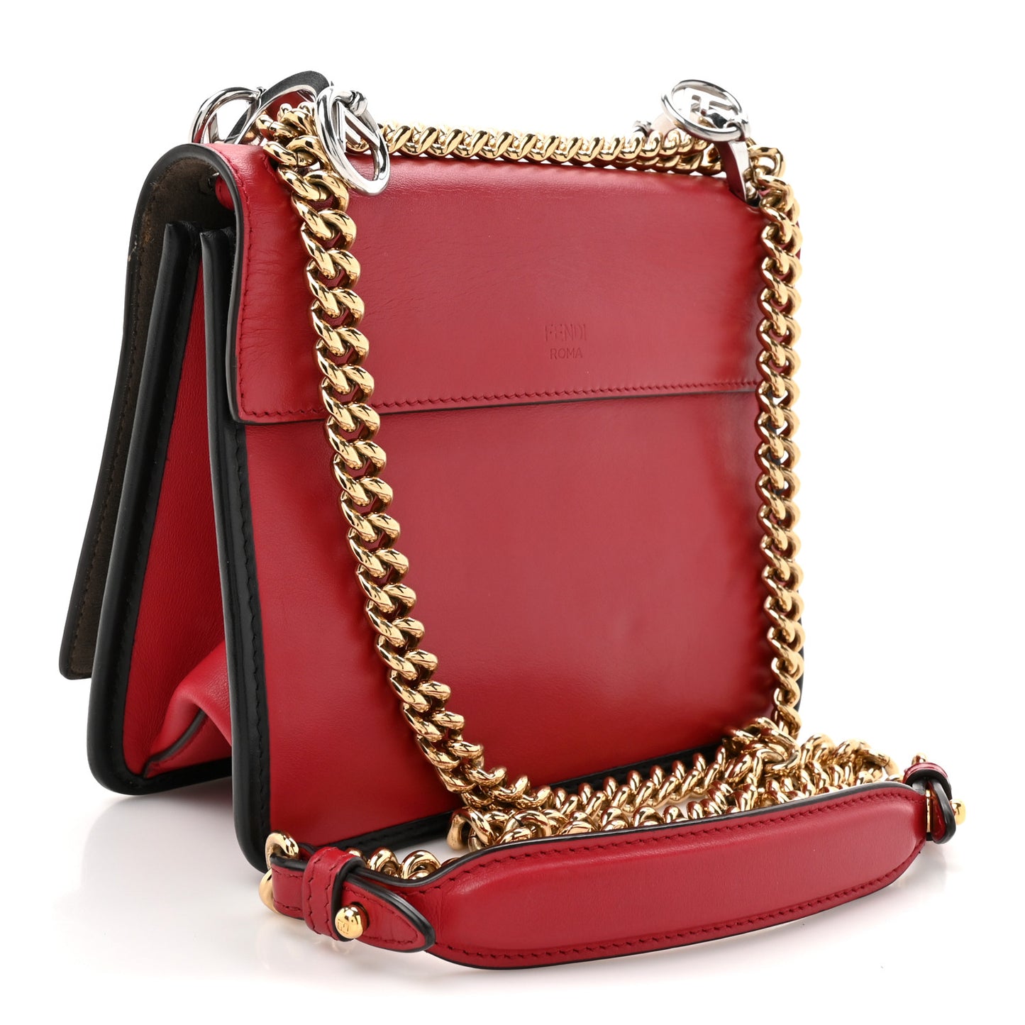 Vitello Century F is Fendi Bi-Color FF 1974 Embossed Small Kan I Shoulder Bag Fragola Maya Black