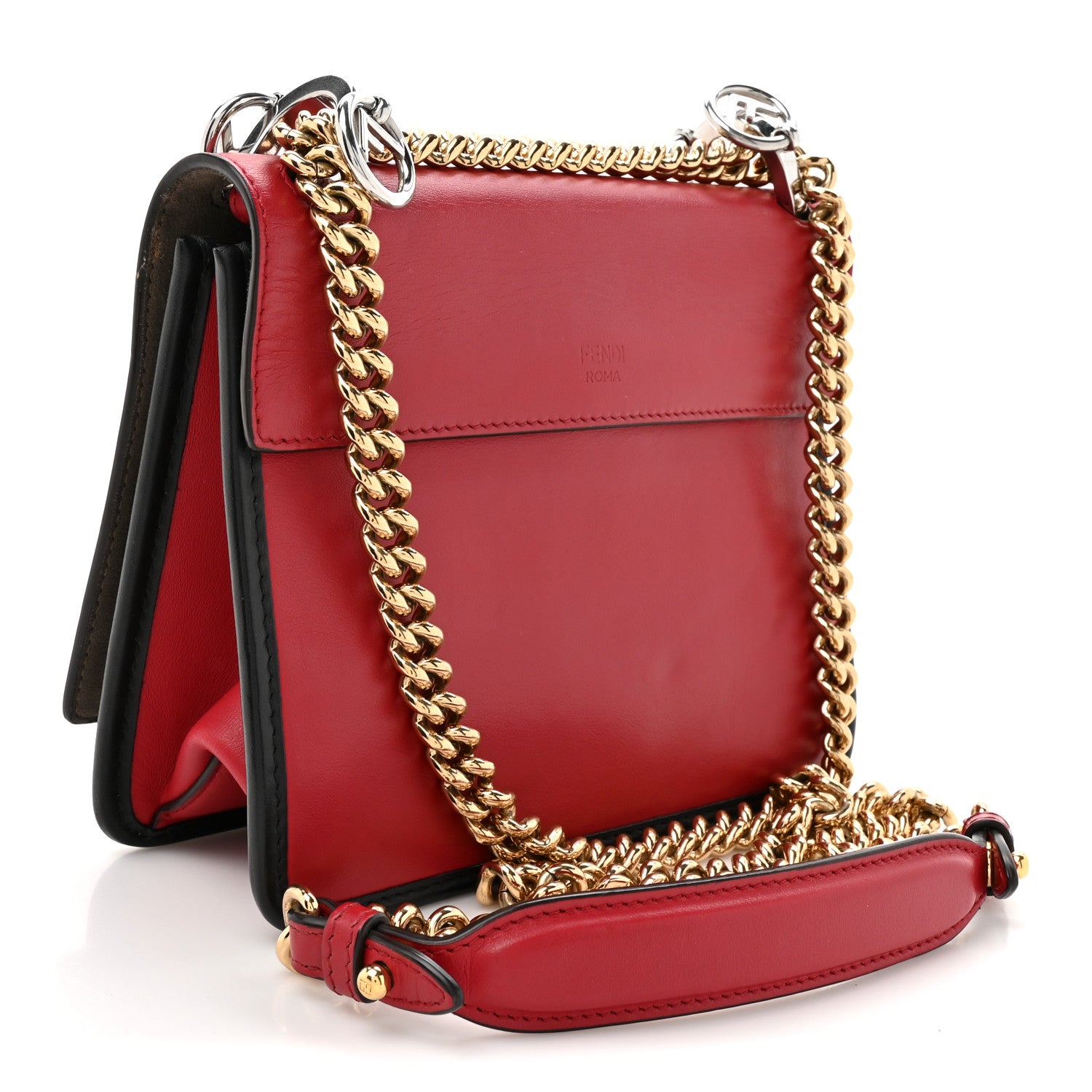 Fendi Vitello Century F is Fendi Bi-Color FF 1974 Embossed Small Kan I Shoulder Bag Fragola Maya Black 3 of 13