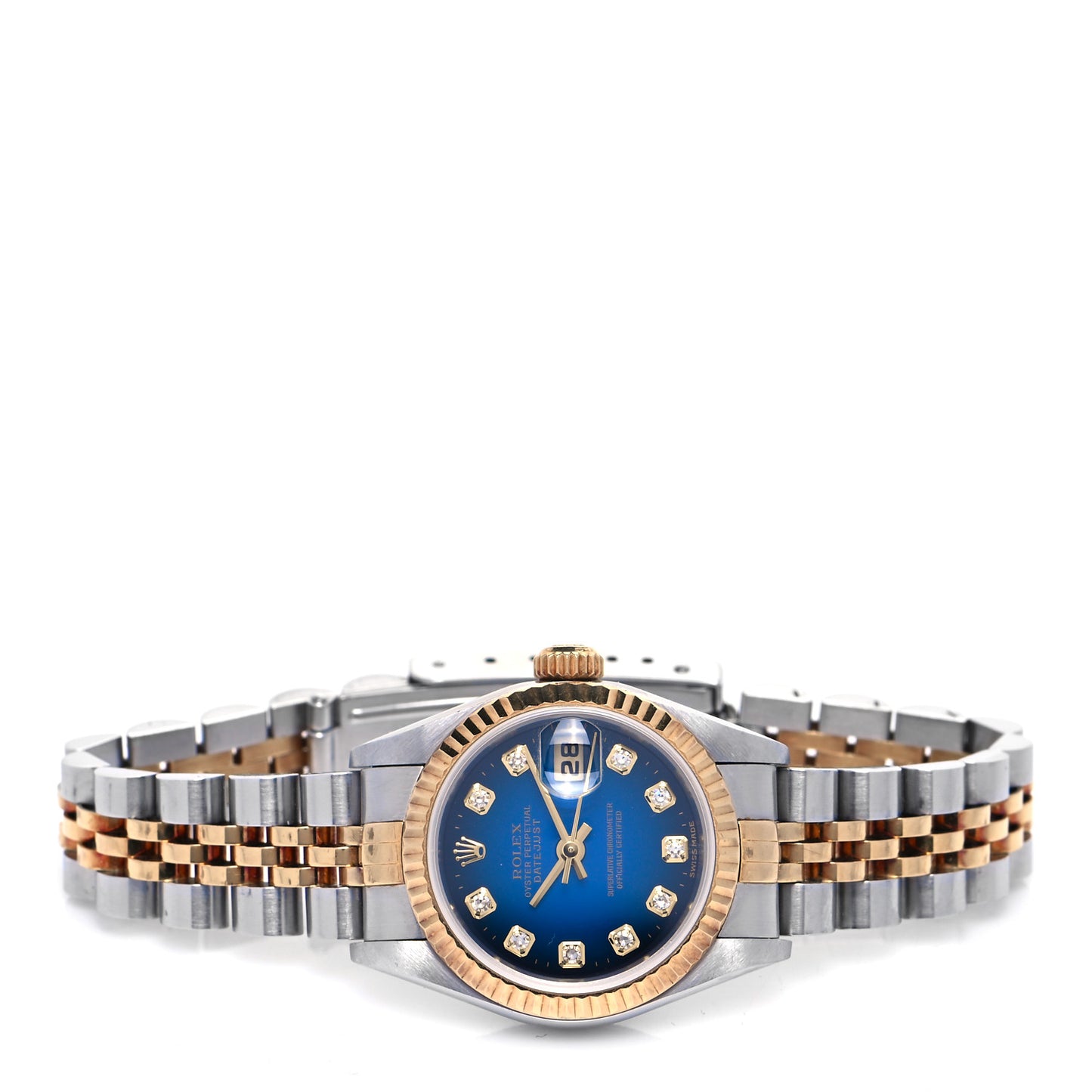 Stainless Steel 18K Yellow Gold Diamond 26mm Oyster Perpetual Datejust Watch Blue Gradient 79173