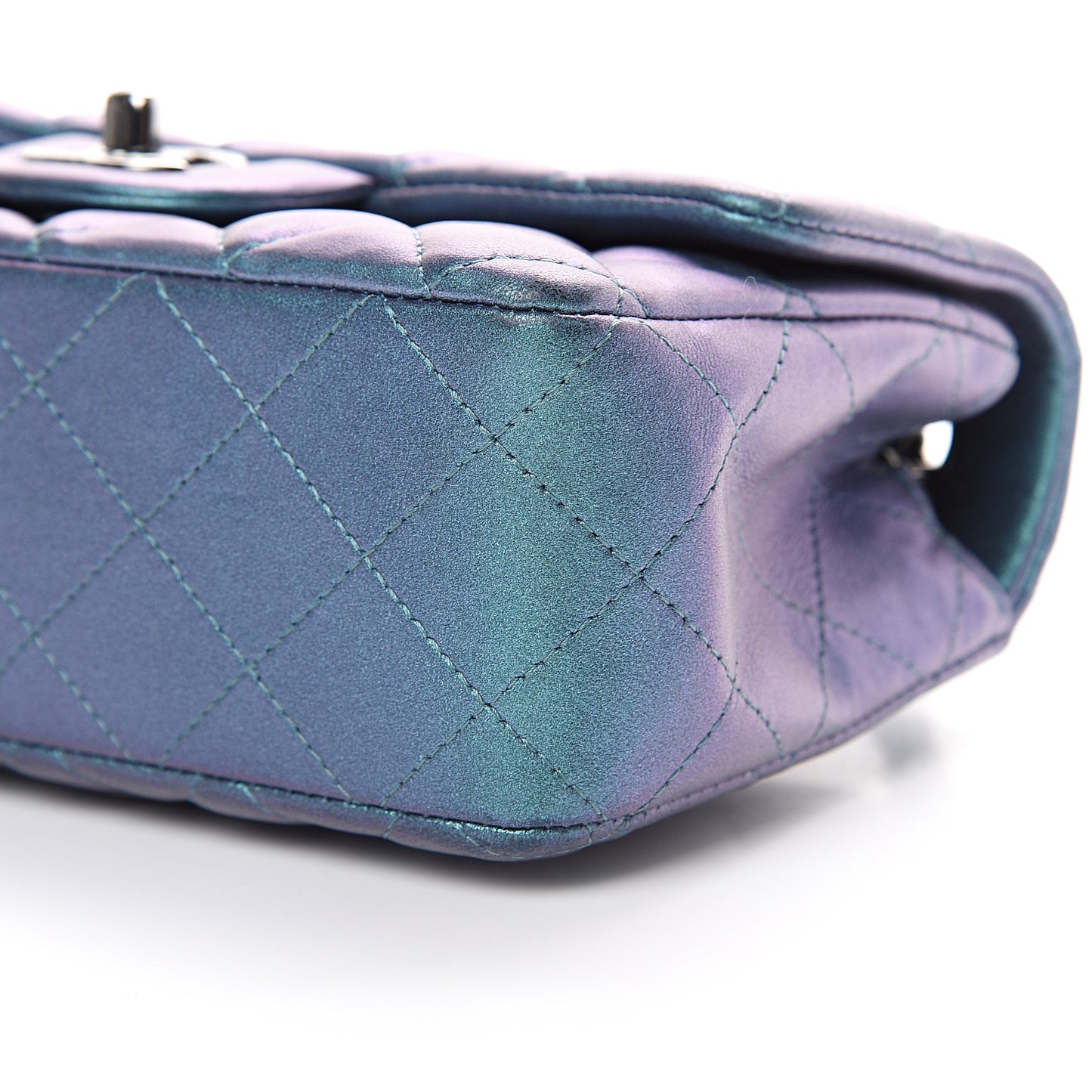 Iridescent Lambskin Quilted Mini Rectangular Flap Turquoise