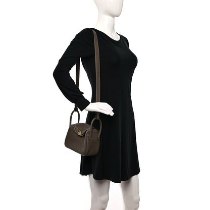 Hermes Taurillon Clemence Mini Lindy 20 Etoupe 2 of 11