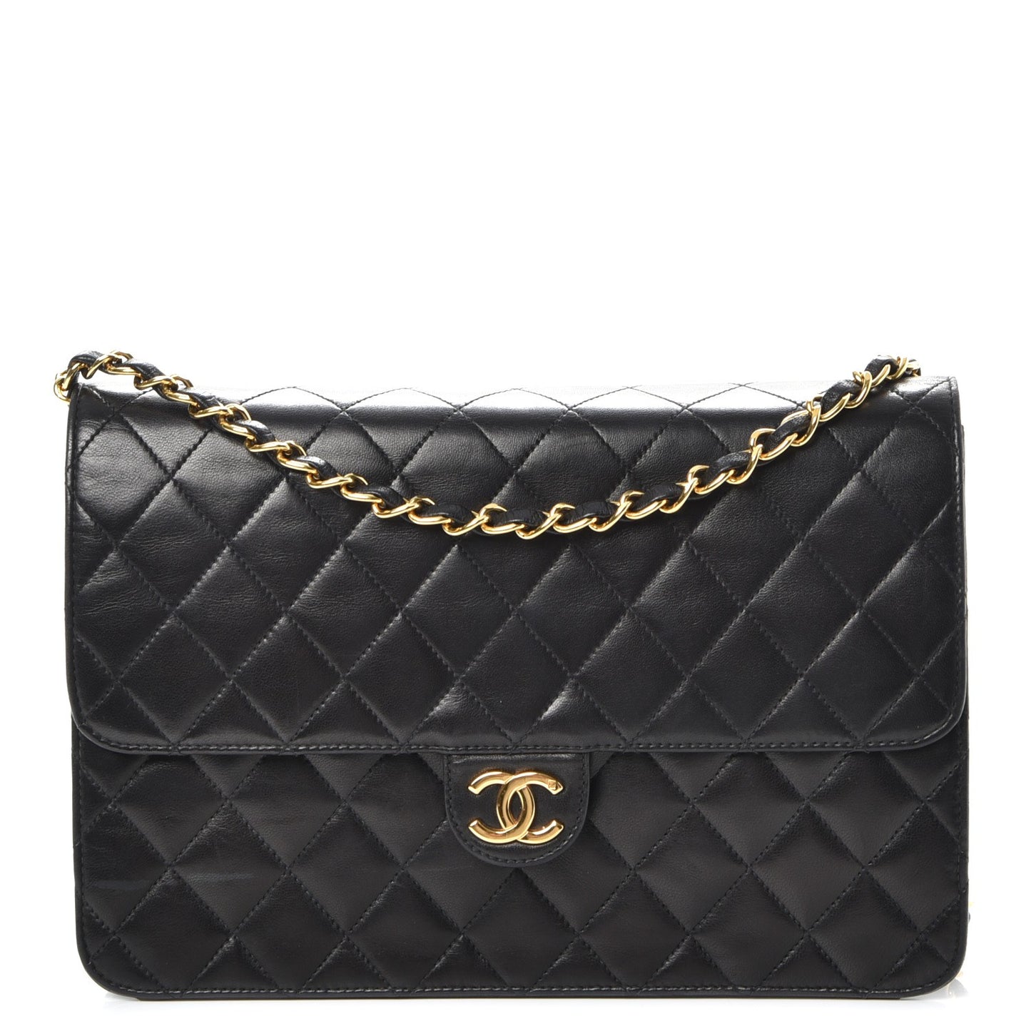 Lambskin Quilted Medium Single Flap Black