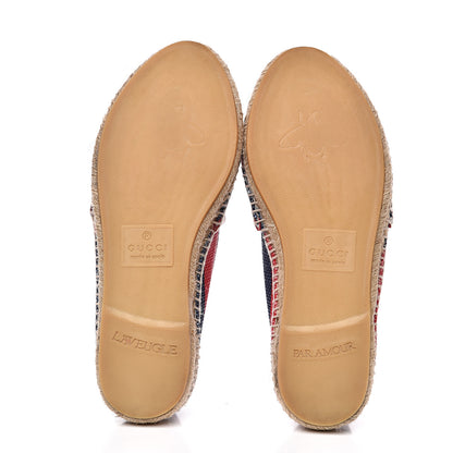 Gucci Canvas Sylvie Stripe Logo Womens Espadrilles 36 Mystic White Hibiscus Red Maritime 5 of 10