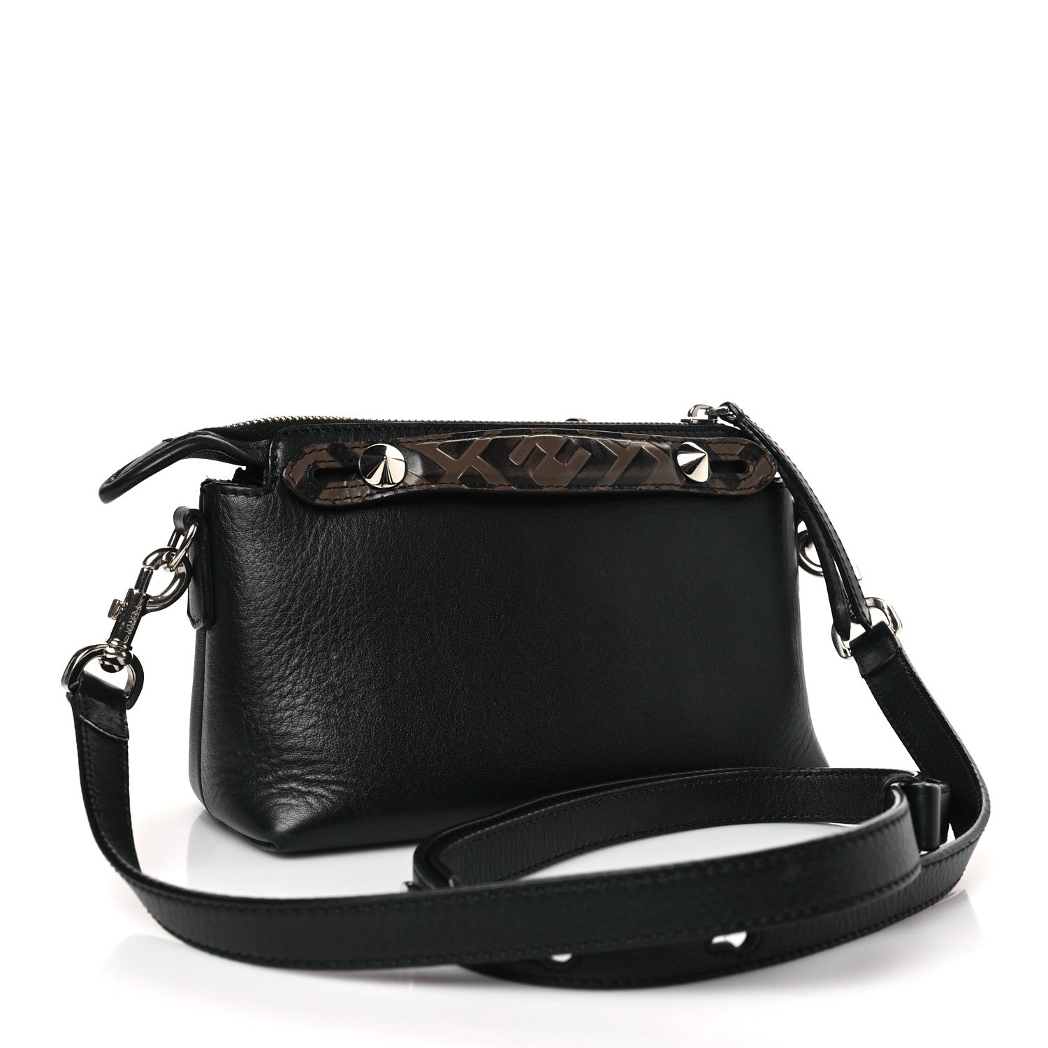 Fendi Vitello Dolce Bi-Color FF 1974 Embossed Mini By The Way Boston Bag Black Maya 3 of 9