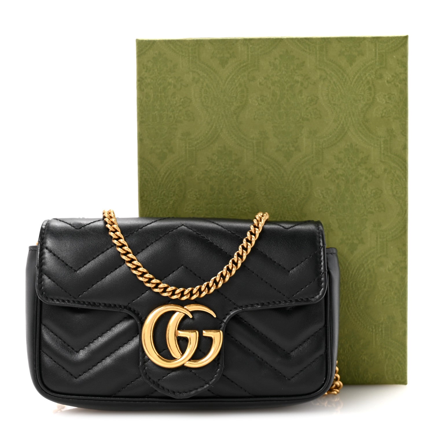 Gucci Calfskin Matelasse Super Mini GG Marmont Shoulder Bag Black 11 of 11