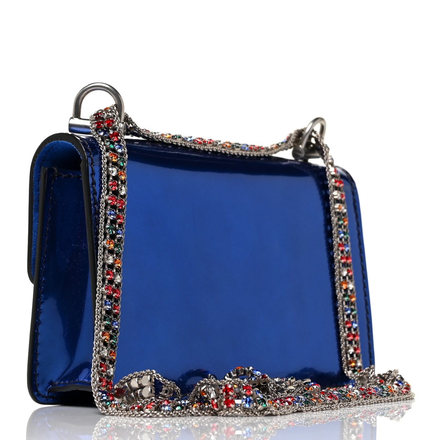 Metallic Patent Crystal Dioraddict Flap Bag Blue
