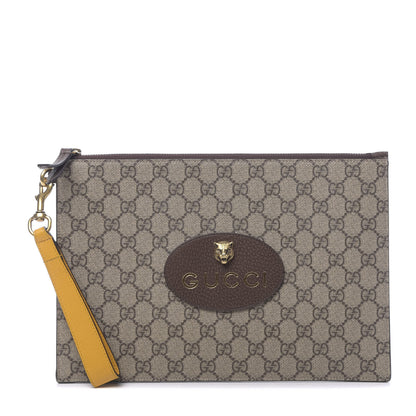 Gucci GG Supreme Monogram Neo Vintage Zip Wristlet Pouch Beige New Acero Crop 1 of 17