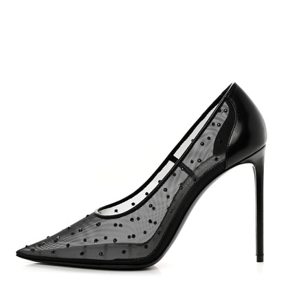 Saint Laurent Rhinestone Mesh 105 Anja Pumps 36.5 Black 1 of 7