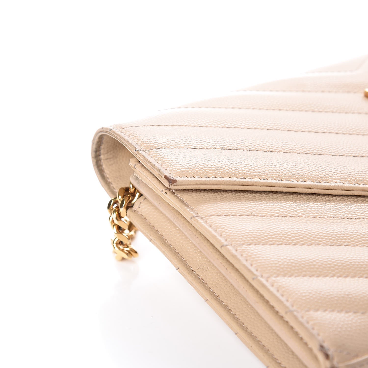 Saint Laurent Grain De Poudre Matelasse Chevron Monogram Chain Wallet Deep Beige 12 of 21