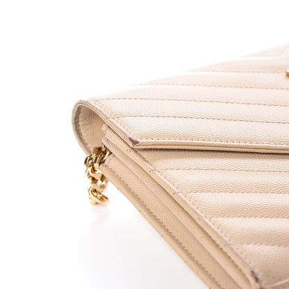 Saint Laurent Grain De Poudre Matelasse Chevron Monogram Chain Wallet Deep Beige 12 of 21