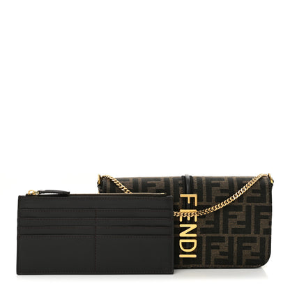 Fendi Fabric Jacquard Vitello Grace FF 1974 Fendigraphy Wallet On Chain Tobacco Moro Ebano 3 of 11