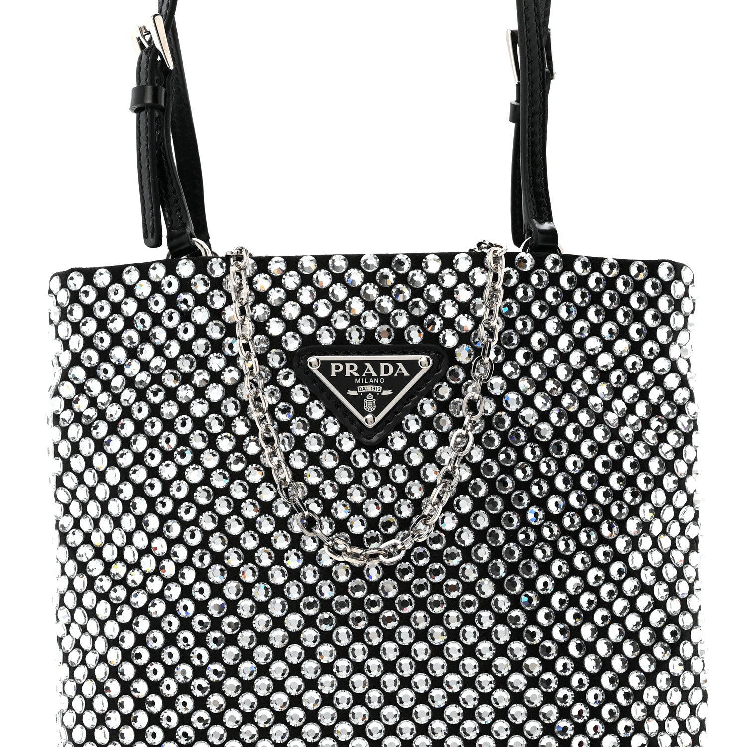 Prada Satin Crystal Metal Triangle Logo Chain Crossbody Handbag Cristal 8 of 10