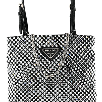 Prada Satin Crystal Metal Triangle Logo Chain Crossbody Handbag Cristal 8 of 10