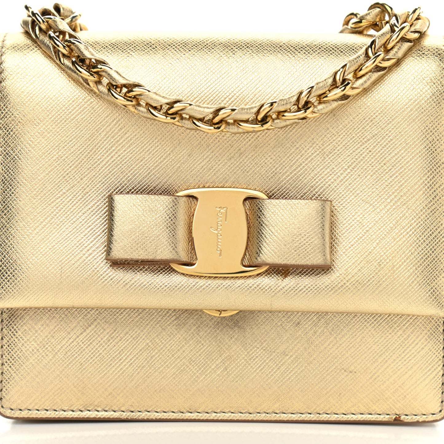 Hammered Calfskin Mini Vara Bow Crossbody Bag Gold