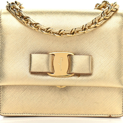 Salvatore Ferragamo Hammered Calfskin Mini Vara Bow Crossbody Bag Gold 8 of 17