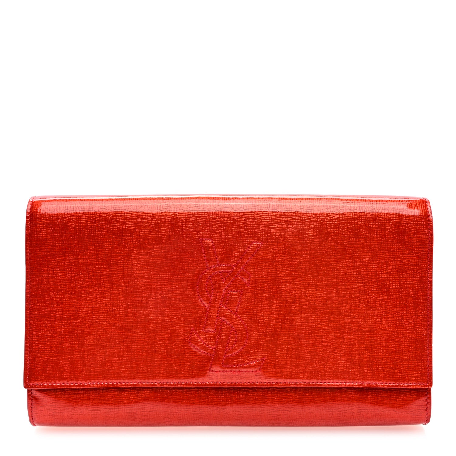 Saint Laurent Textured Patent Monogram Large Belle De Jour Clutch Orange 1 of 6