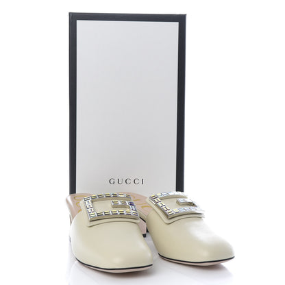 Gucci Malaga Kid Crystal Square G Madelyn Mules 35.5 Vintage White 9 of 9