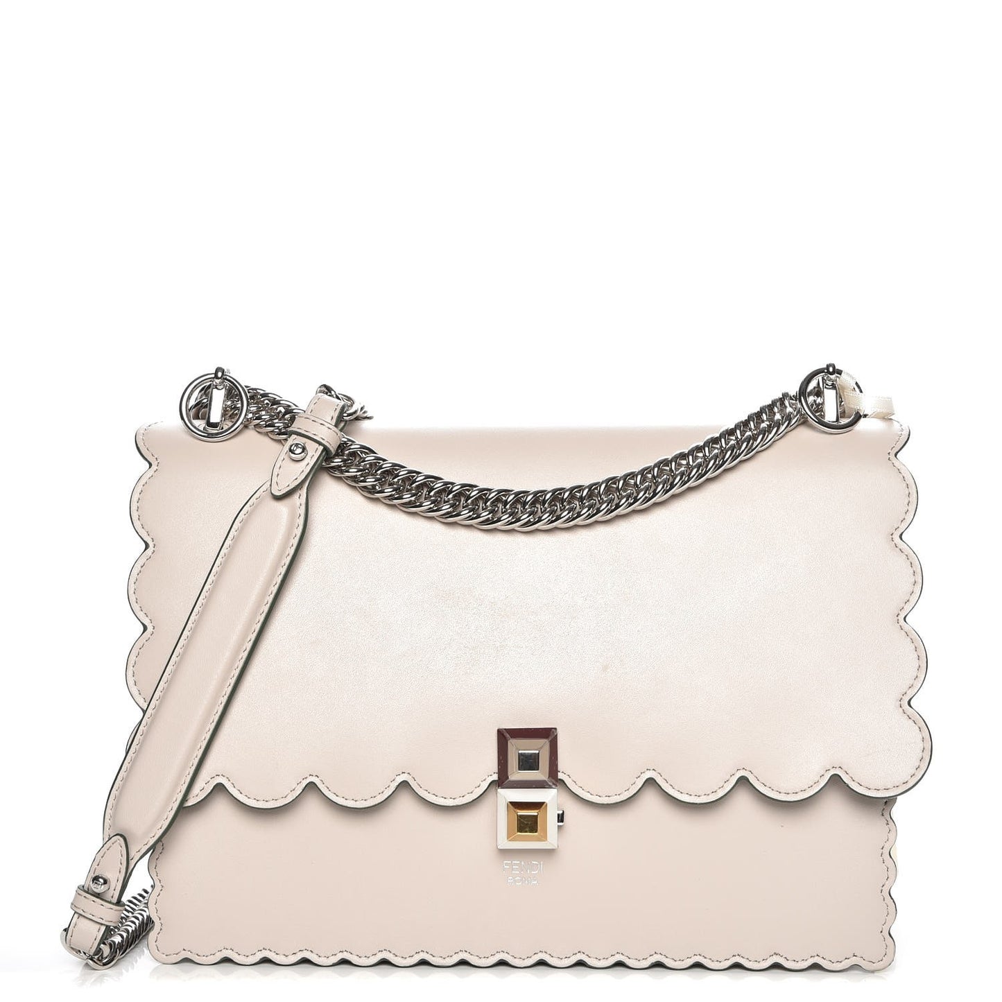 Vitello Liberty Scalloped Studded Kan I Shoulder Bag Grigio Polvere