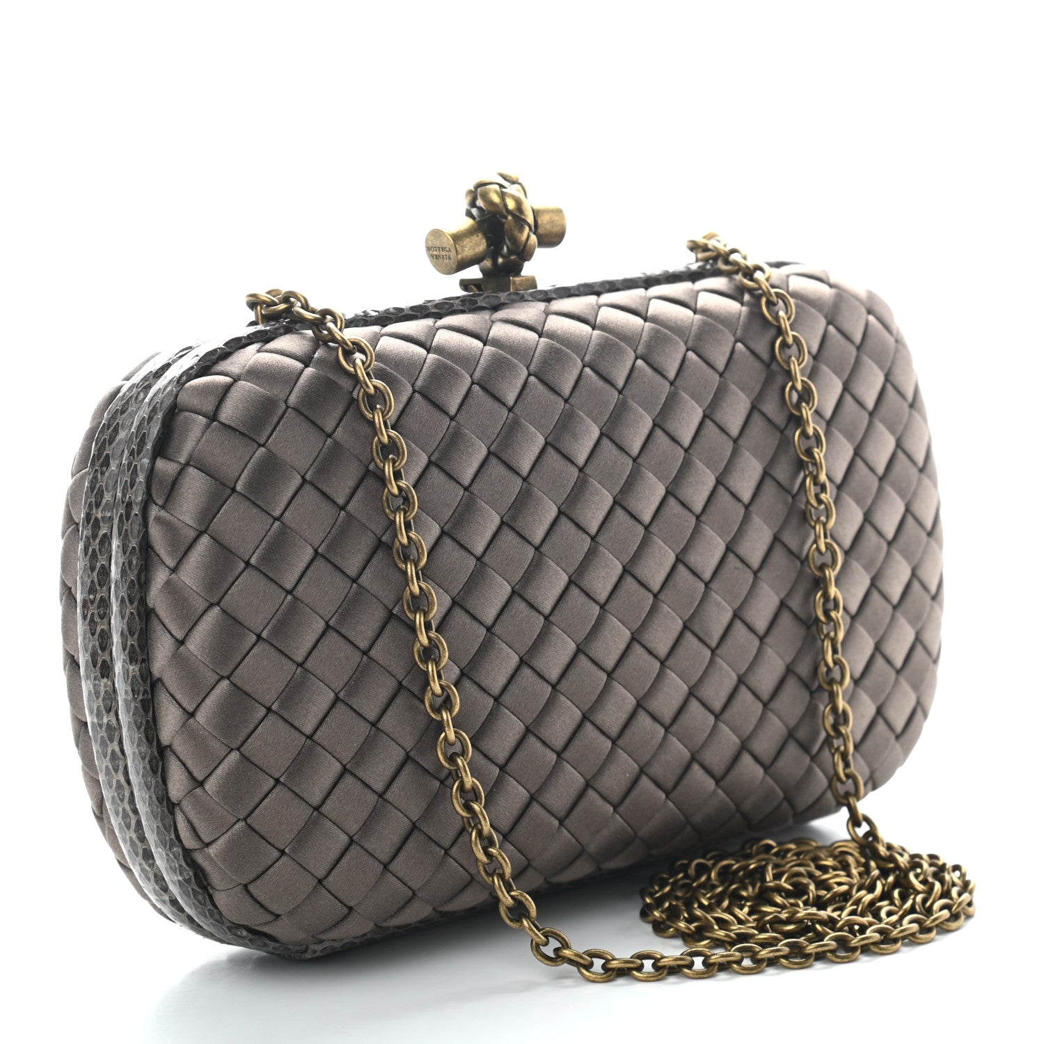 Bottega Veneta Satin Ayers Intrecciato Chain Knot Clutch Ardoise 3 of 6
