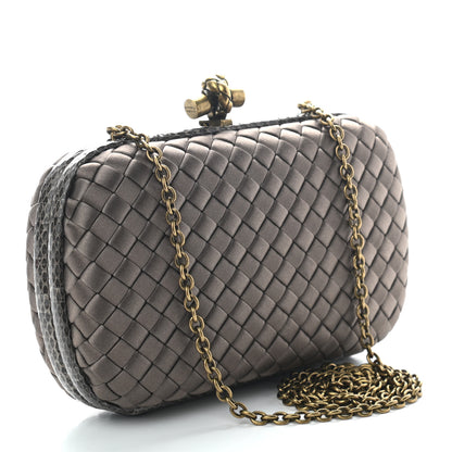 Bottega Veneta Satin Ayers Intrecciato Chain Knot Clutch Ardoise 3 of 6