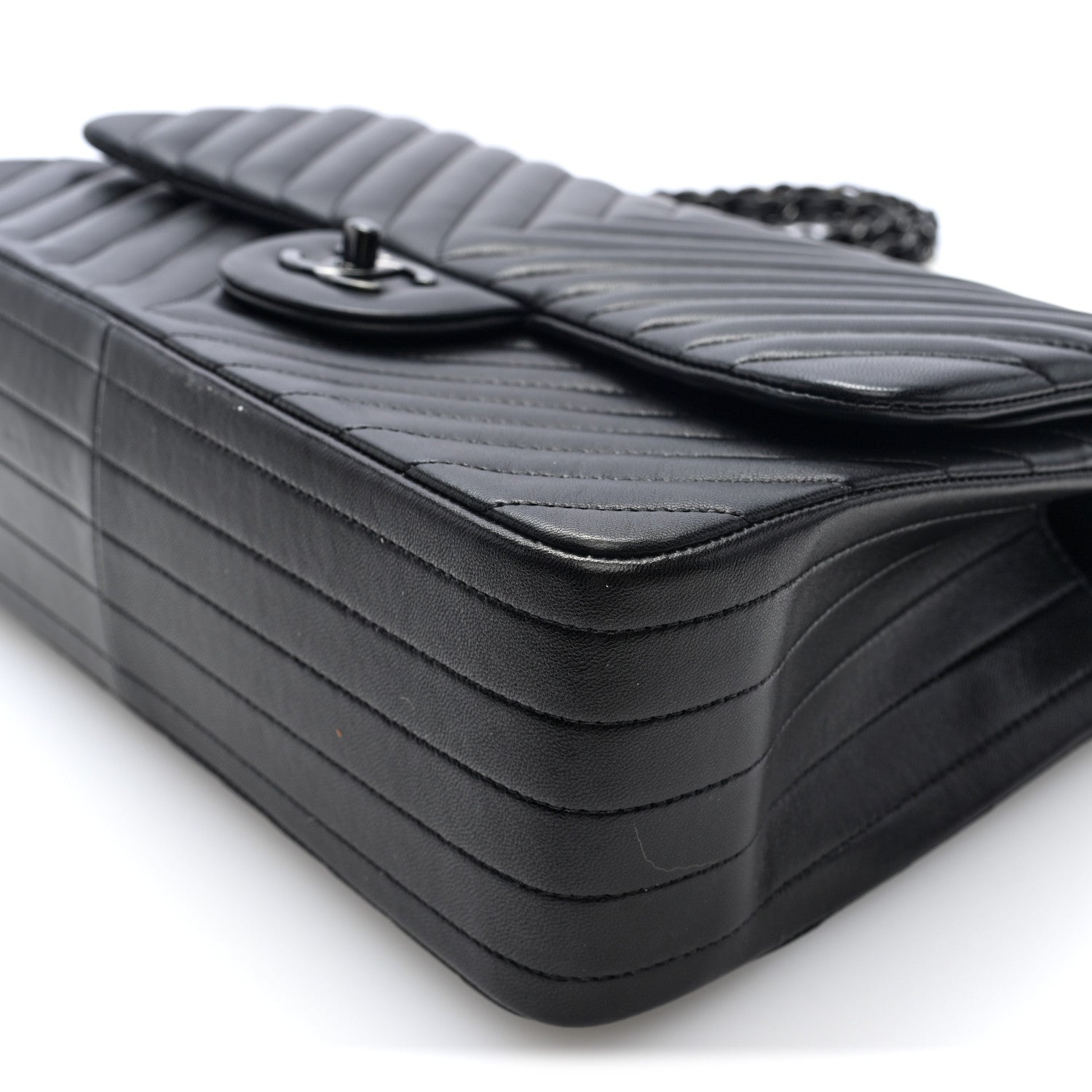 Chanel Lambskin Chevron Quilted Jumbo Double Flap  So Black 10 of 10