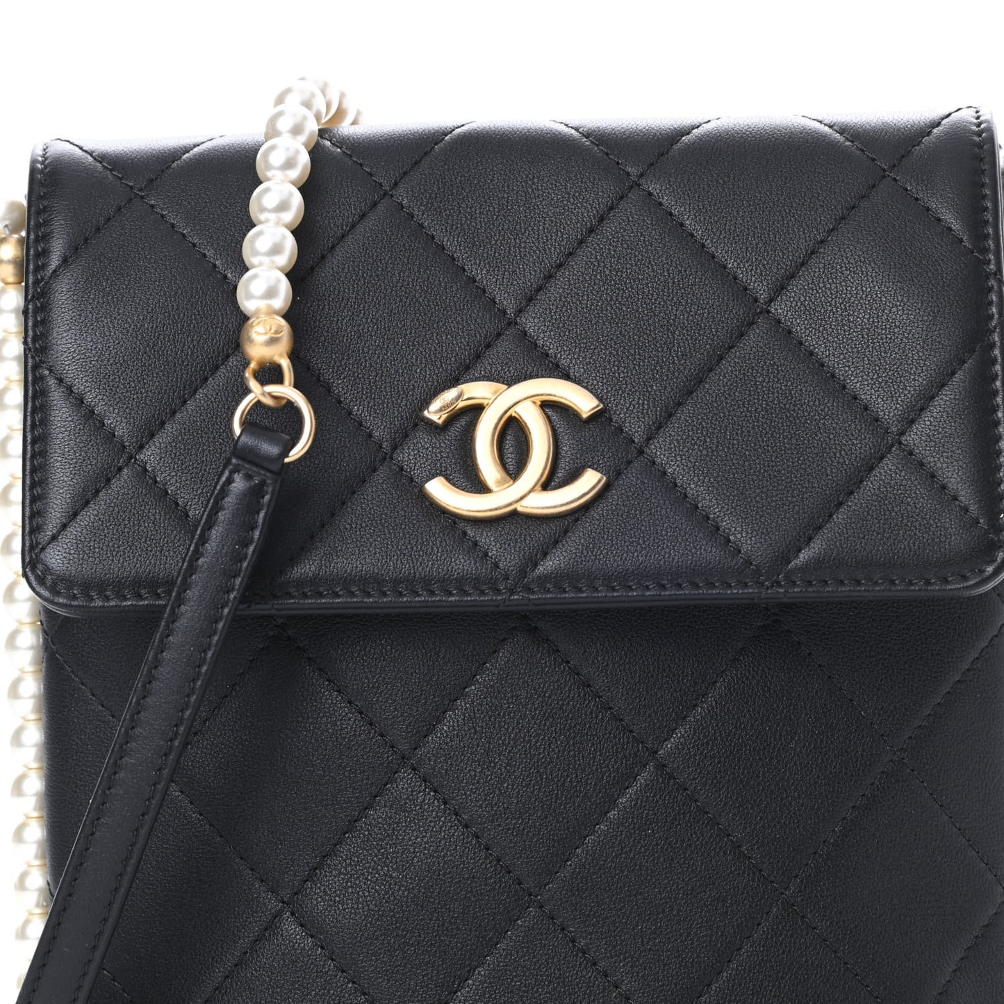 Calfskin Quilted Pearl Small About Pearls Hobo Bag Black