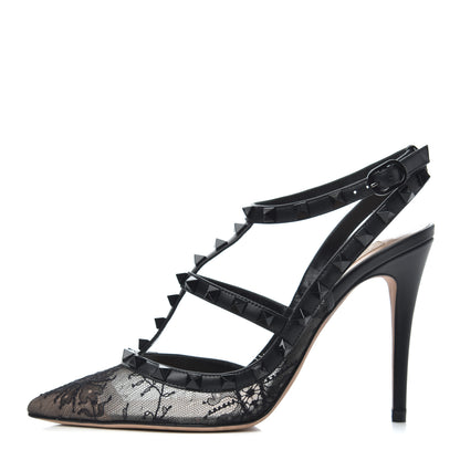 Valentino Garavani Lace Rockstud Ankle Strap Pumps 37.5 Black 1 of 9
