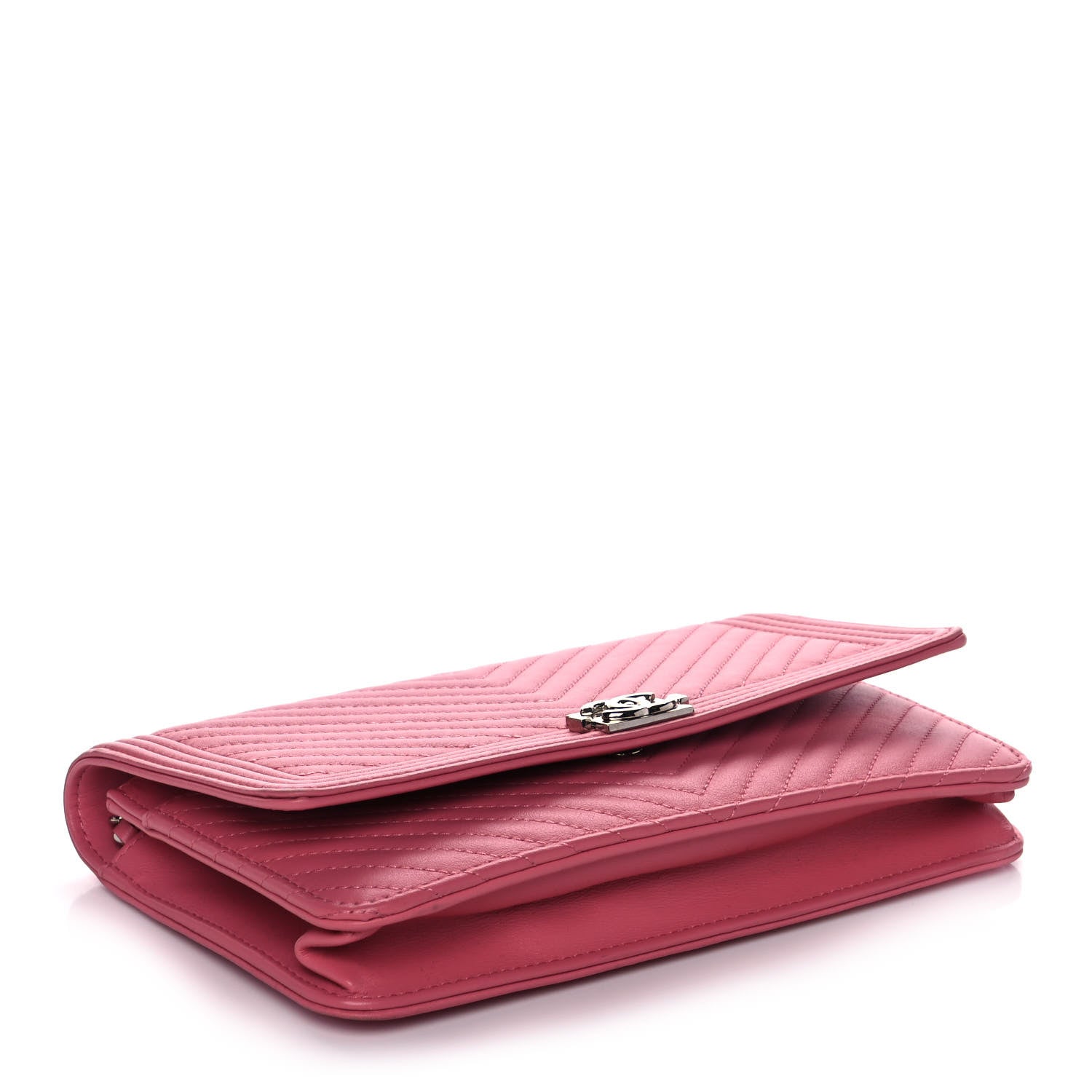 Chanel Calfskin Chevron Quilted Boy Wallet On Chain WOC Pink 4 of 13