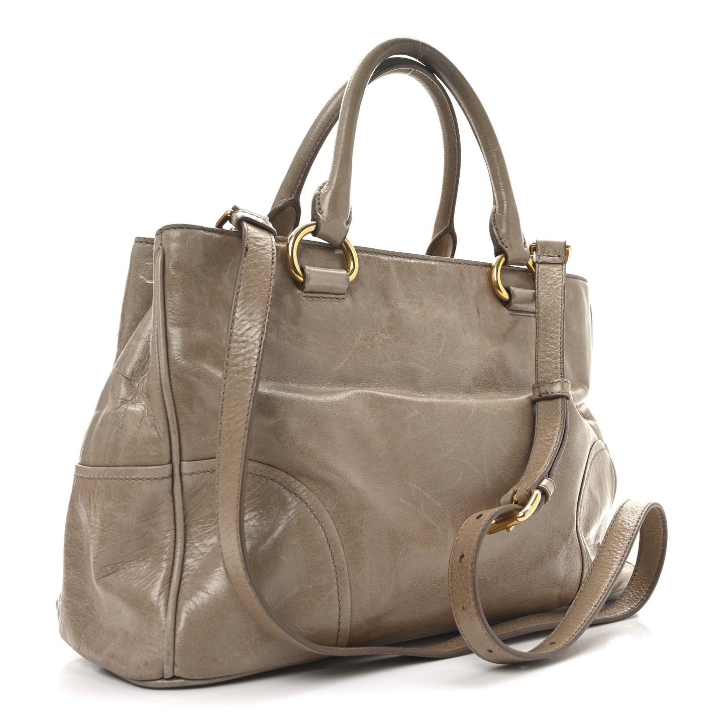 Vitello Shine Top Handle Satchel Cammeo